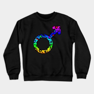 Mars Planet Symbol in Dark Rainbow Leopard Print Crewneck Sweatshirt